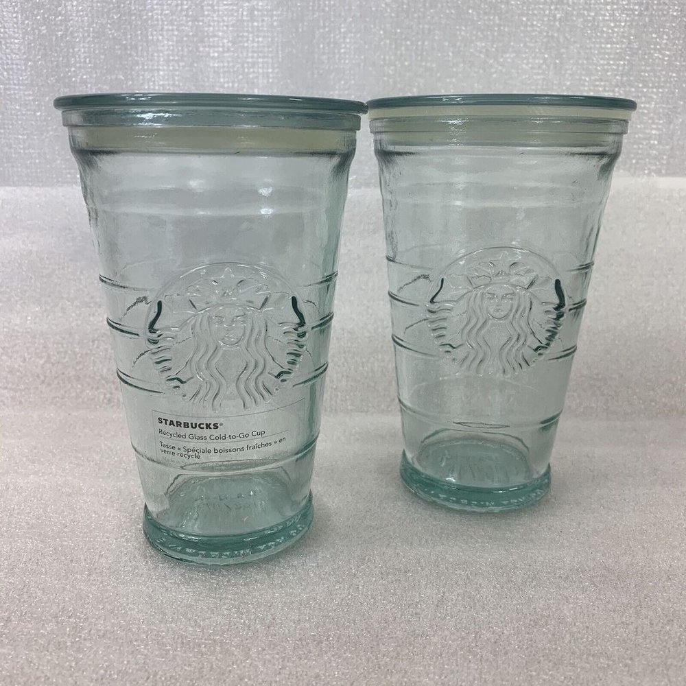 Starbucks Recycled Glass Cold-To-Go Tumbler Cup Set Of Two 16 Oz Grande Spain